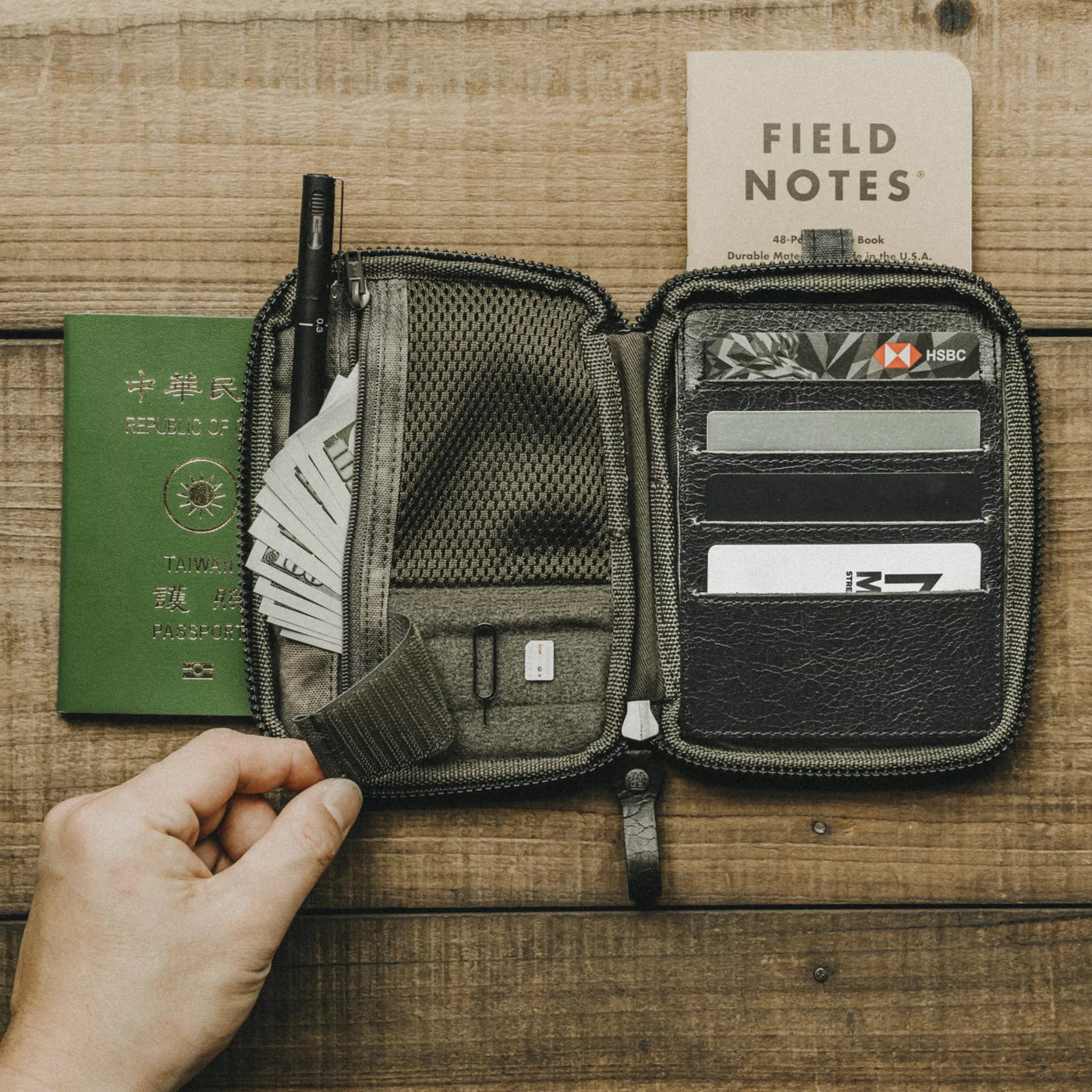 Nylon + Leather Passport Pouch / Travel Folio