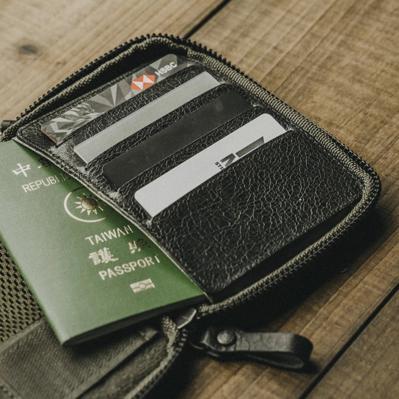 Nylon + Leather Passport Pouch / Travel Folio