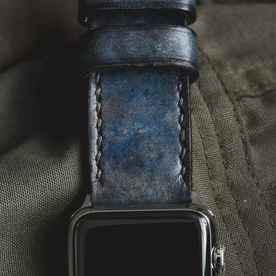 "Camouflage" Hand-dyed Cowhide Leather Strap, Denim Blue | Apple Watch