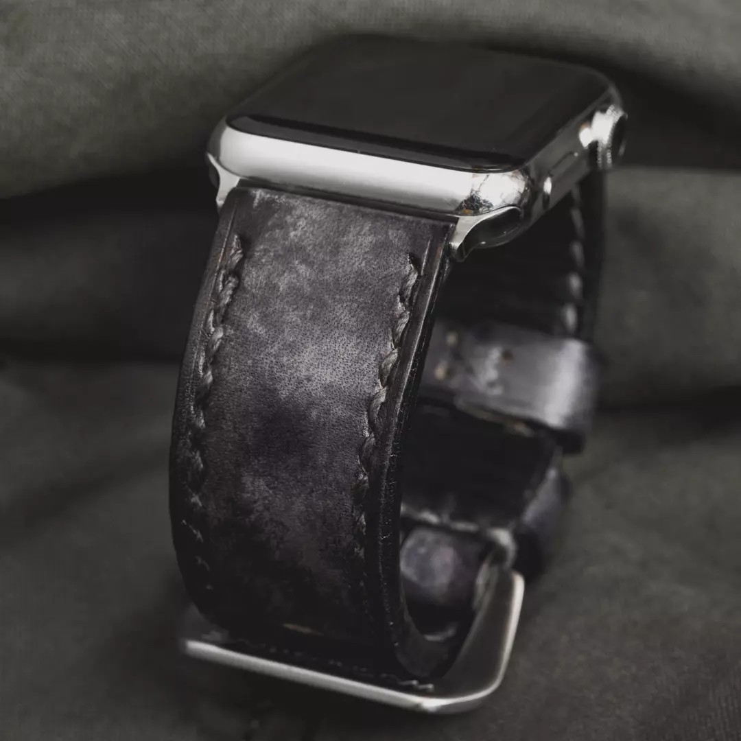 "Camouflage" Hand-dyed Cowhide Leather Strap, Stone Grey | Apple Watch