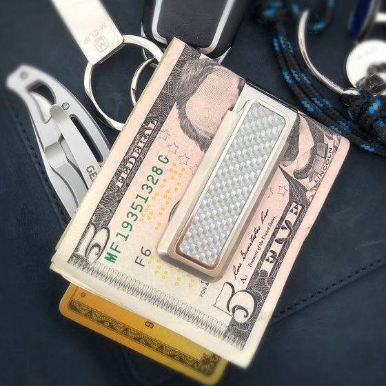 M-Clip - Stainless With White Carbon Fiber Money Clip