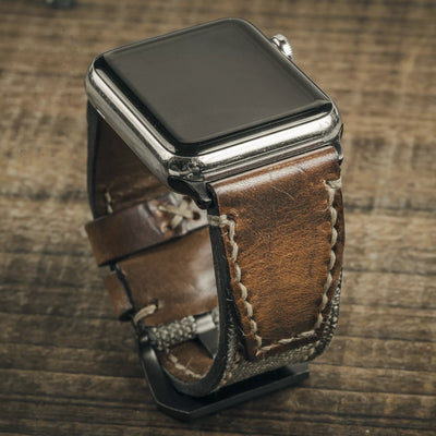 Wotancraft -"Salt & Pepper" Swiss Army Rucksack Handmade Strap, Brown Leather (for Apple Watch)