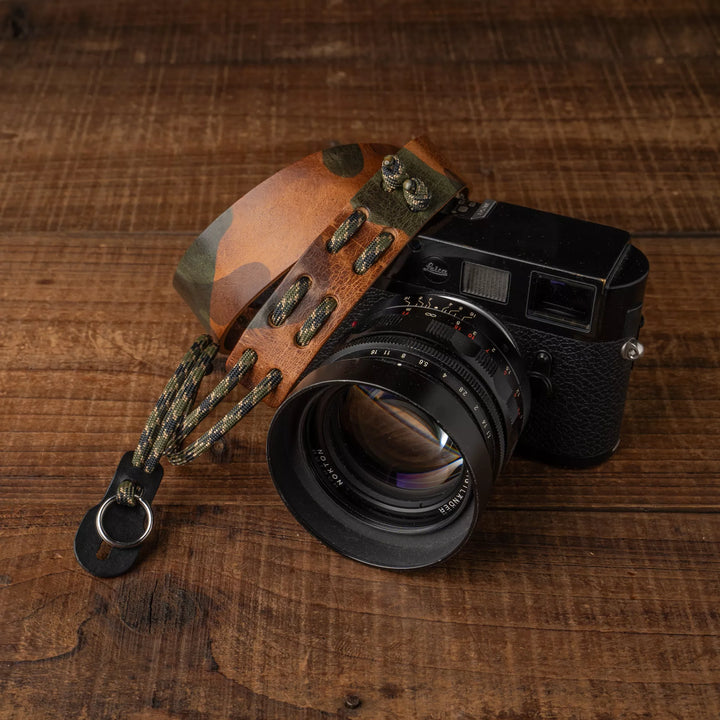 Parachord X Leather Camera Neck Strap / 010 Woodland Camo Wotancraft