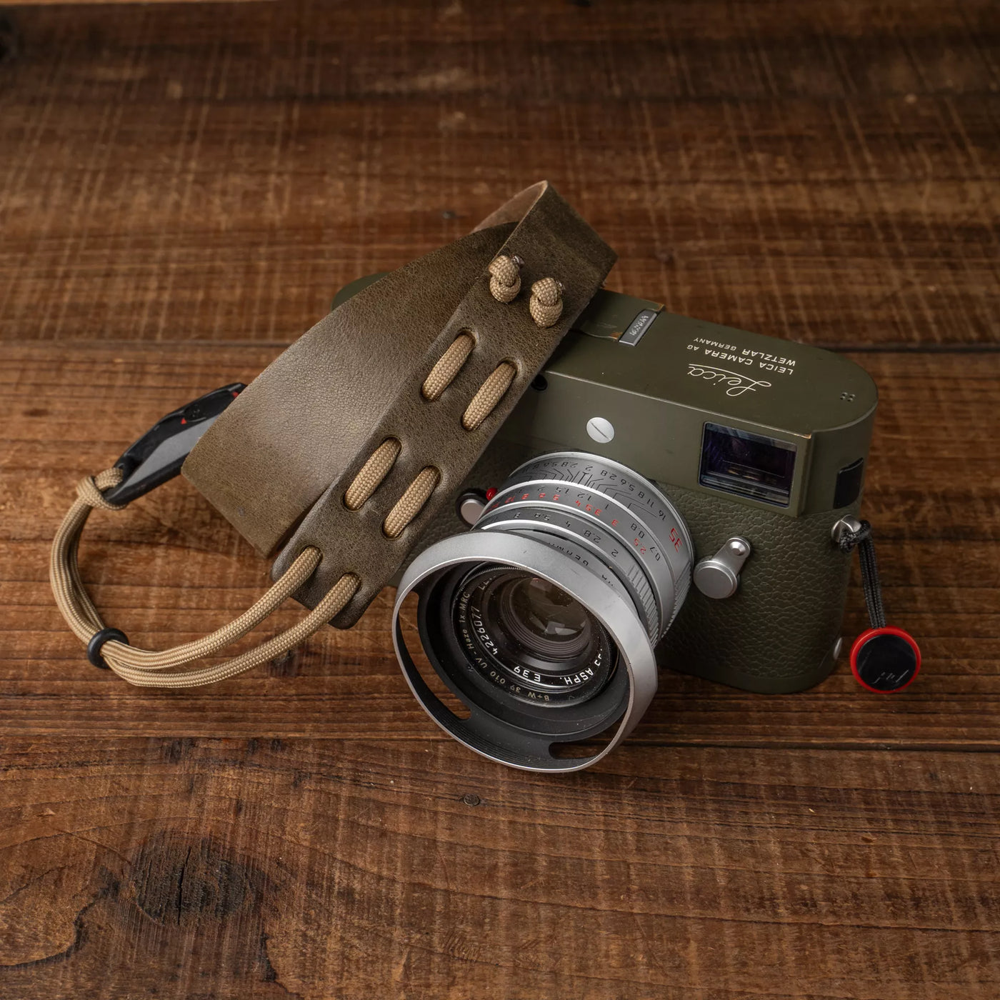 Parachord X Leather Camera Neck Strap / 007 Olive Khaki