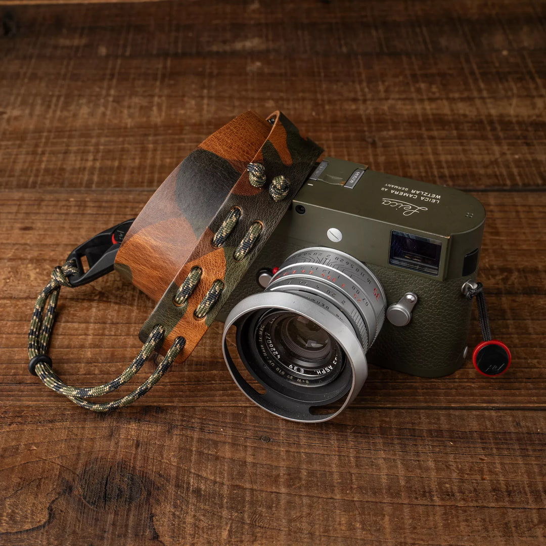 Parachord X Leather Camera Neck Strap / 010 Woodland Camo Wotancraft