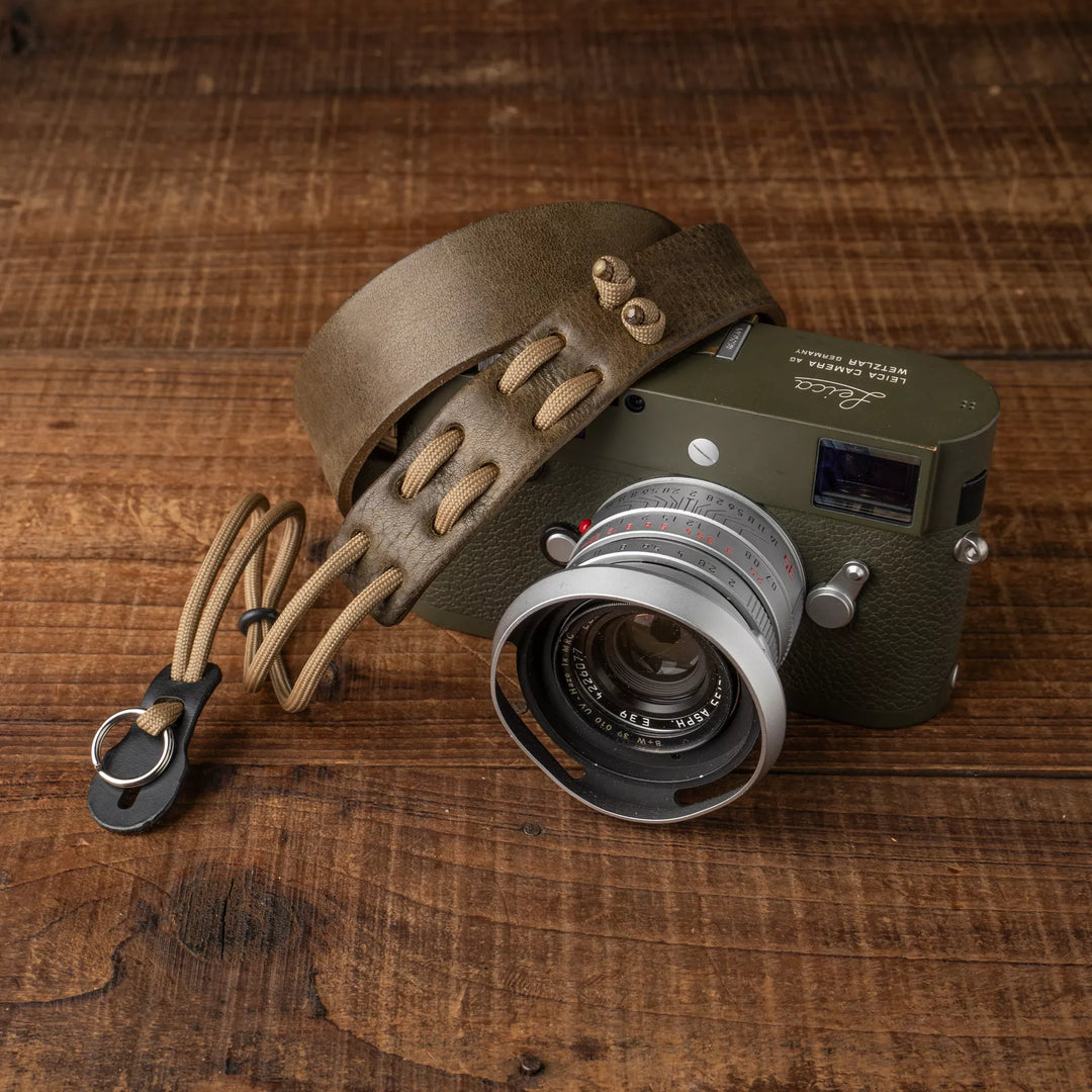 Parachord X Leather Camera Neck Strap / 007 Olive Khaki Wotancraft