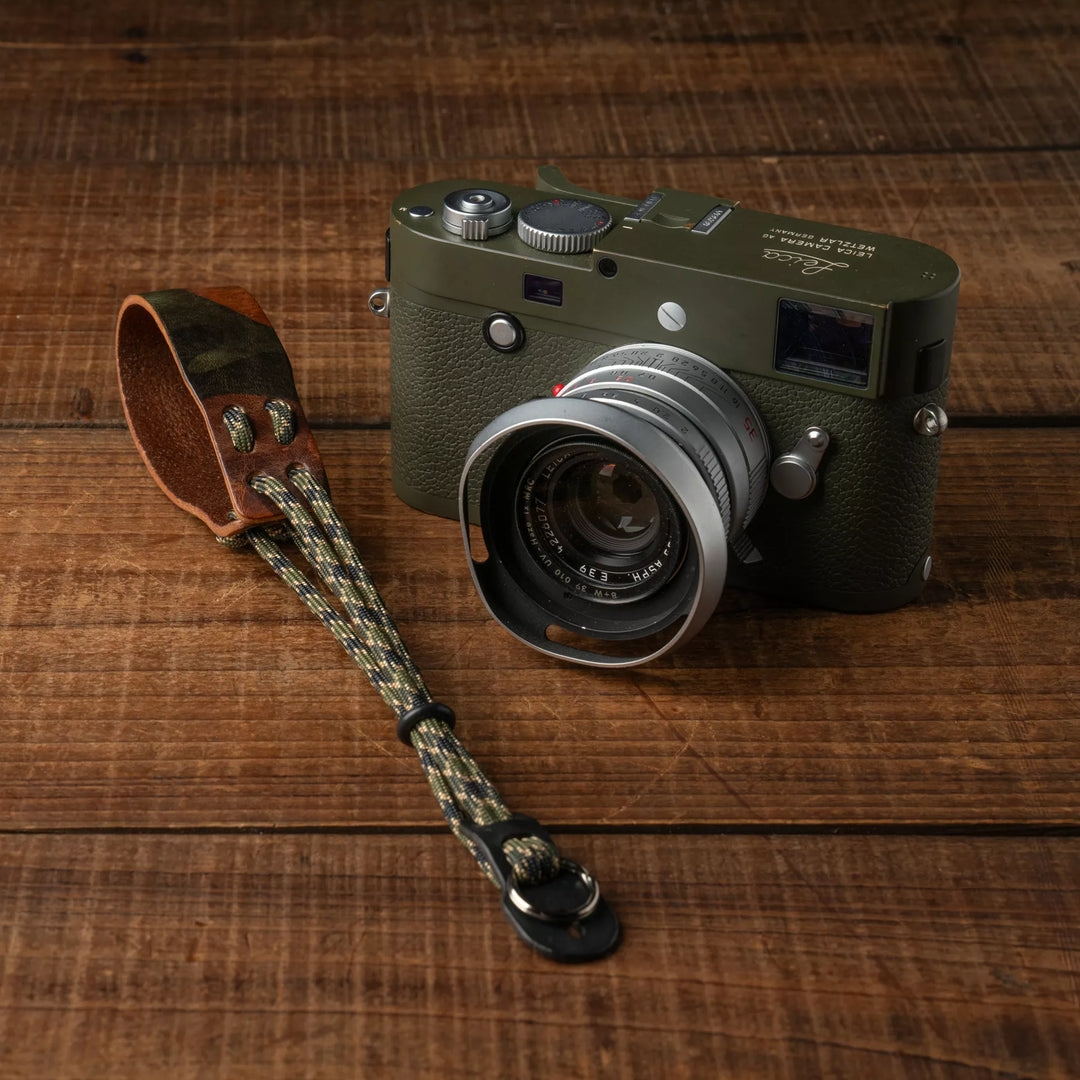 Parachord X Leather Camera Wrist Strap / 010 Woodland Camo Wotancraft