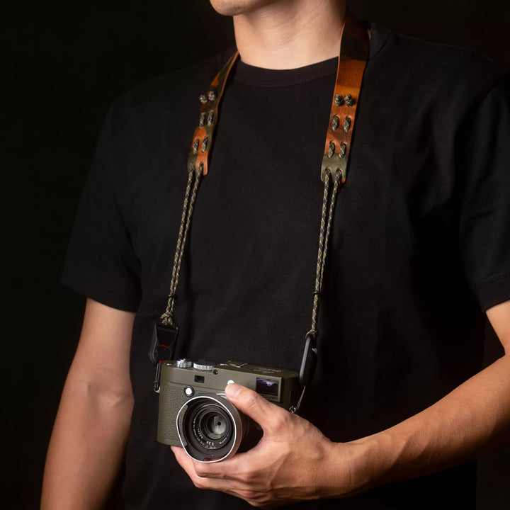 Parachord X Leather Camera Neck Strap / 010 Woodland Camo Wotancraft