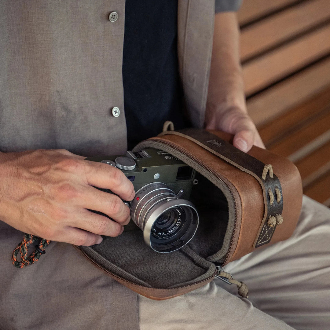 Full Leather Portable Camera Pouch L FEVERGUY