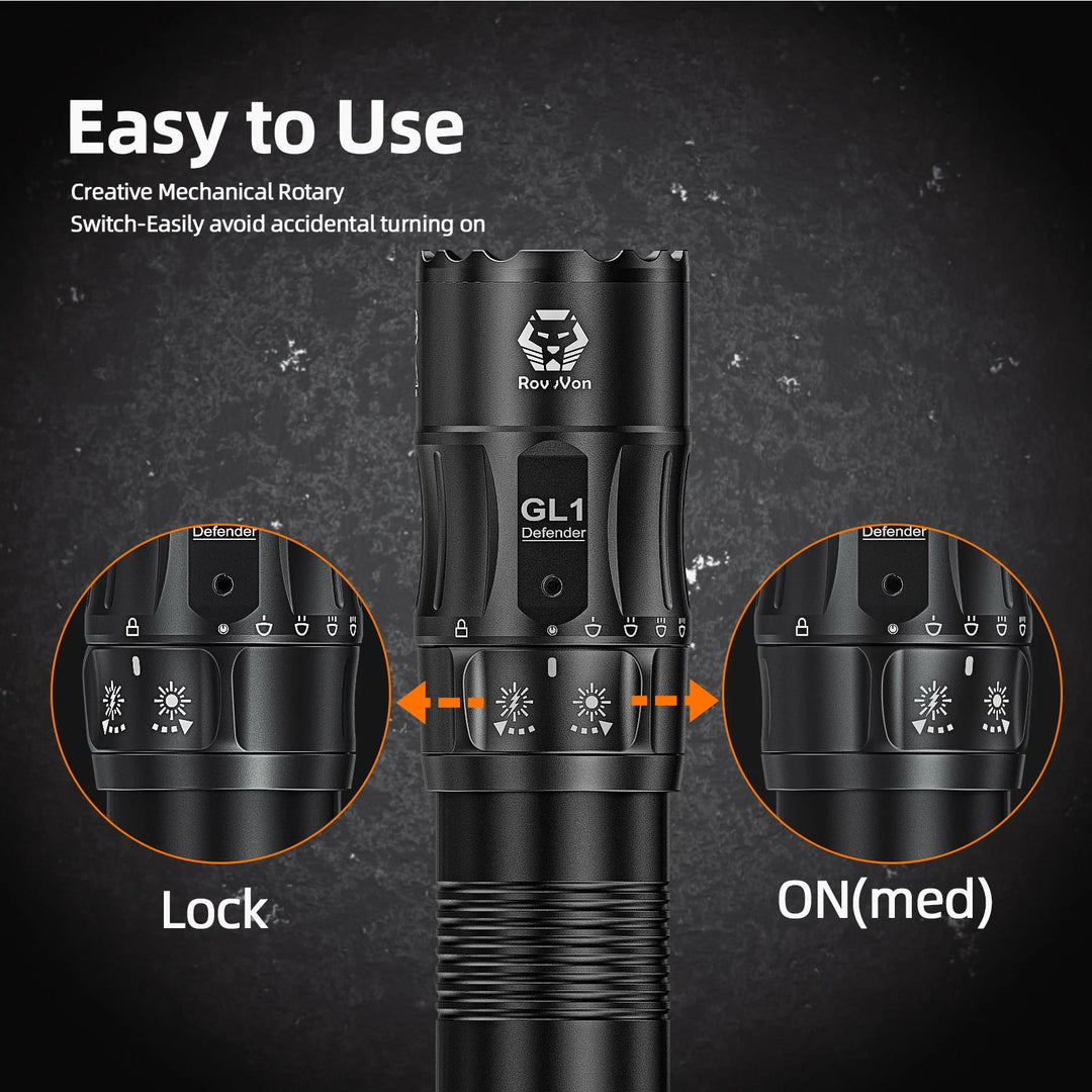GL1 3200 Lumens Rotary Tactical Flashlight RovyVon