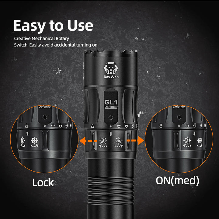 GL1 3200 Lumens Rotary Tactical Flashlight RovyVon