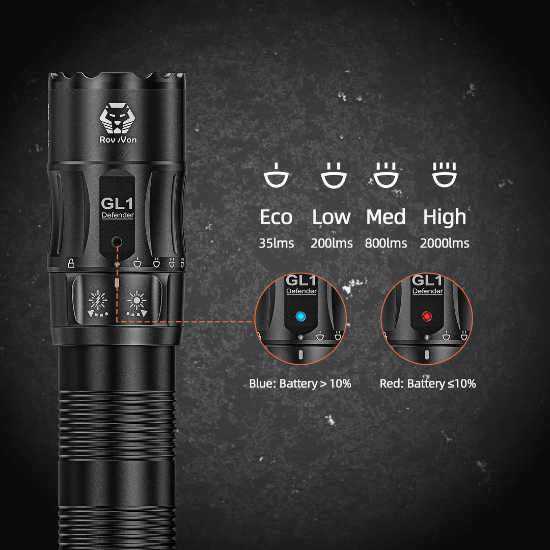 GL1 3200 Lumens Rotary Tactical Flashlight RovyVon
