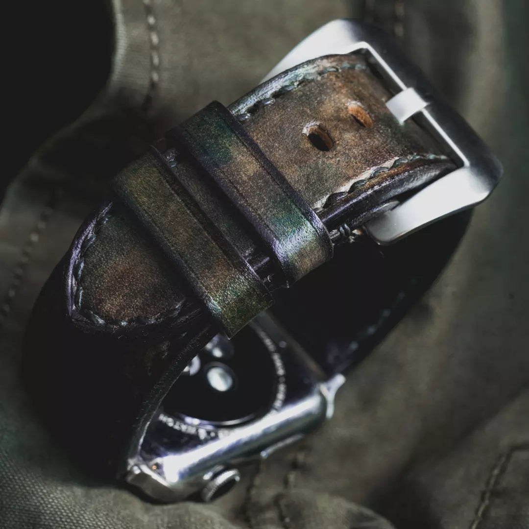 "Camoflage" Hand-dyed Cowhide leather strap Woodland Camo (For Apple Watch) Wotancraft