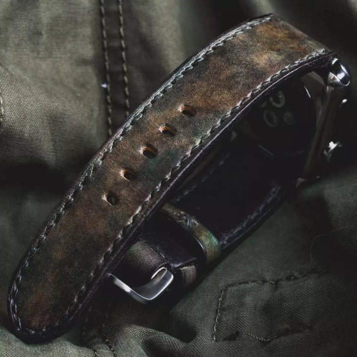 "Camoflage" Hand-dyed Cowhide leather strap Woodland Camo (For Apple Watch) Wotancraft