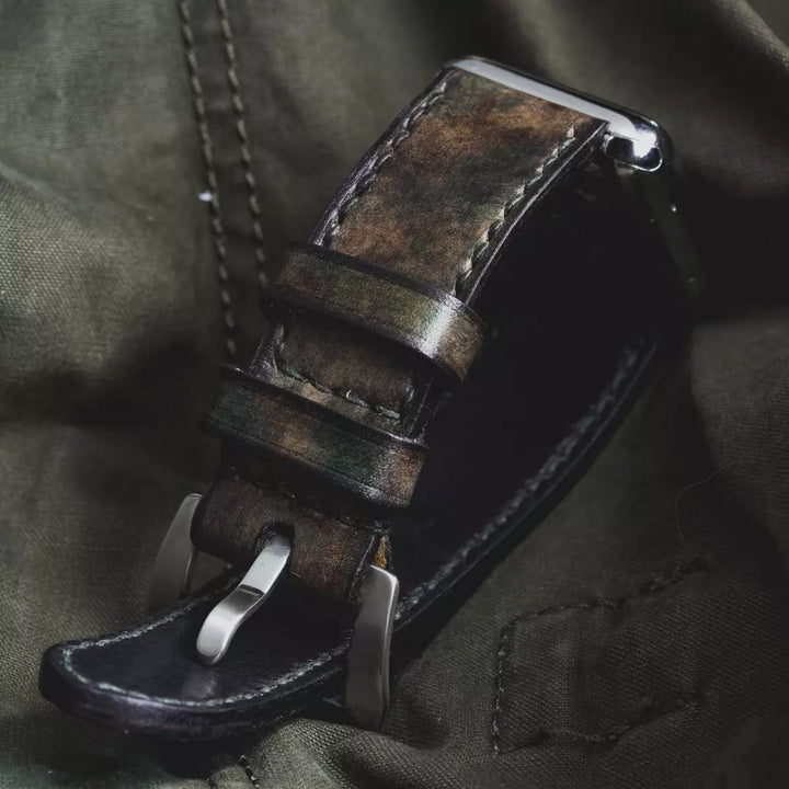 "Camoflage" Hand-dyed Cowhide leather strap Woodland Camo (For Apple Watch) Wotancraft