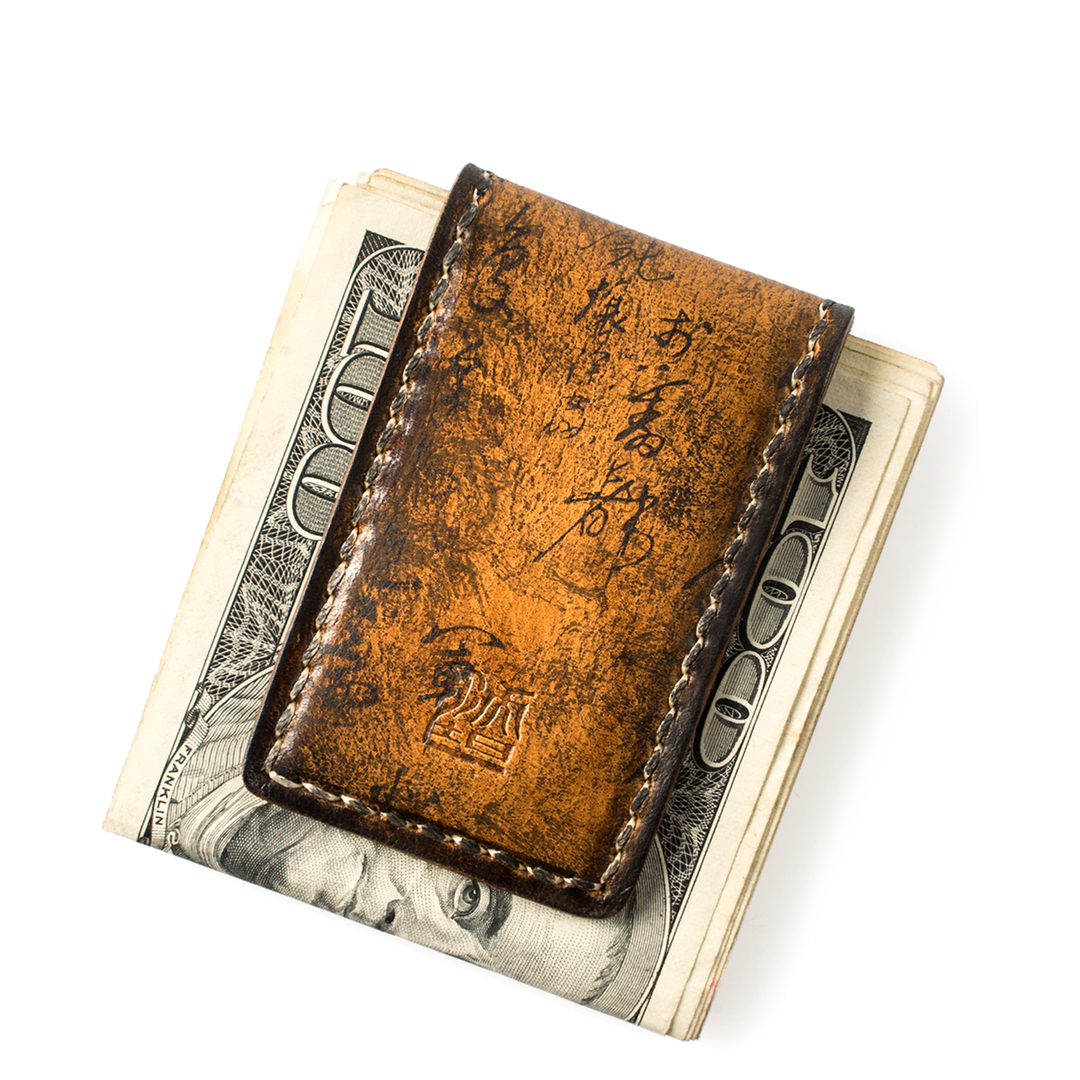 "Path of War" Calligraphy Leather Money Clip Wotancraft